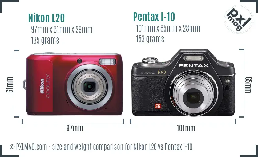Nikon L20 vs Pentax I-10 size comparison