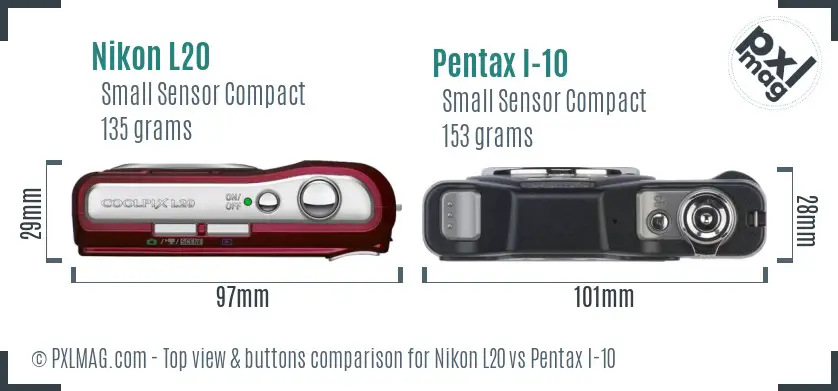 Nikon L20 vs Pentax I-10 top view buttons comparison