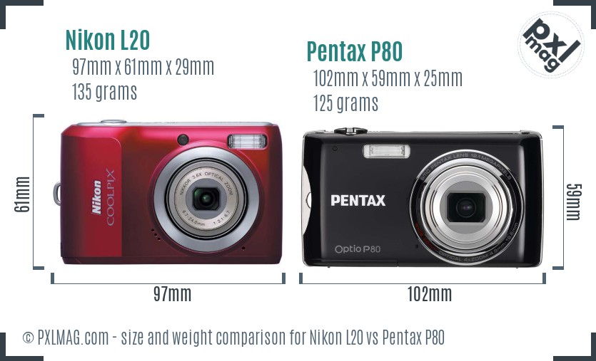 Nikon L20 vs Pentax P80 size comparison