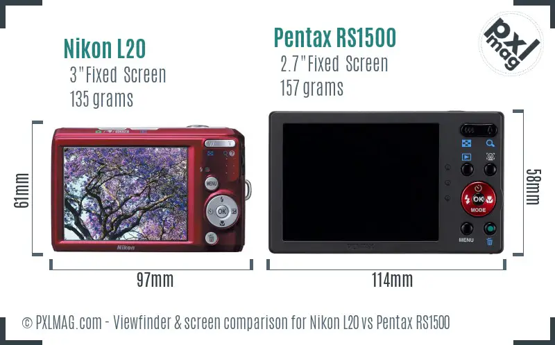 Nikon L20 vs Pentax RS1500 Screen and Viewfinder comparison