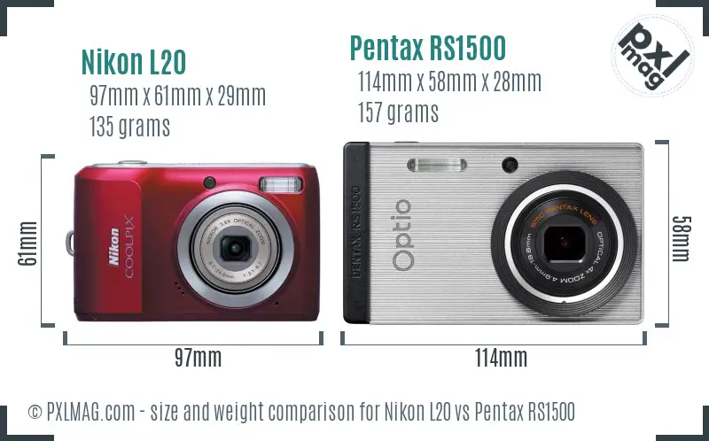 Nikon L20 vs Pentax RS1500 size comparison