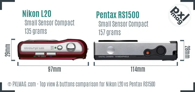 Nikon L20 vs Pentax RS1500 top view buttons comparison