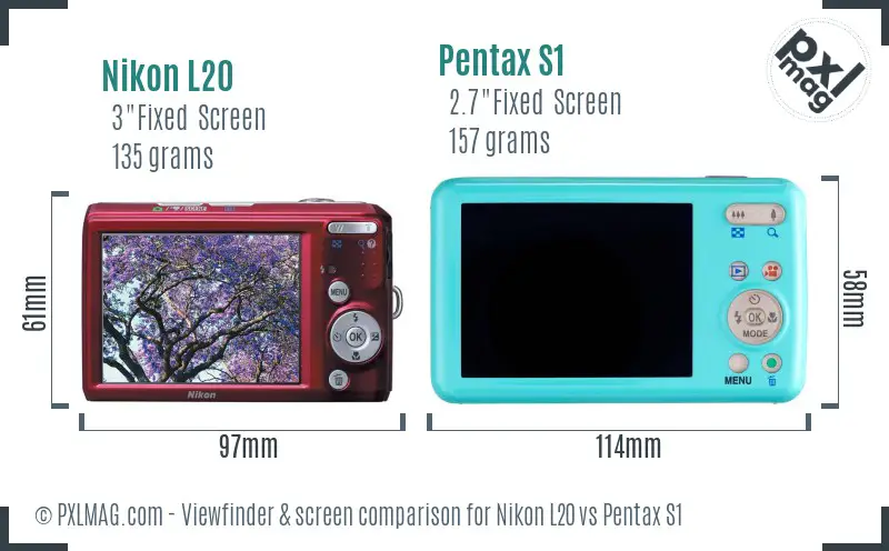 Nikon L20 vs Pentax S1 Screen and Viewfinder comparison