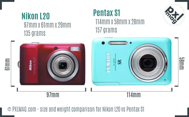 Nikon L20 vs Pentax S1 size comparison