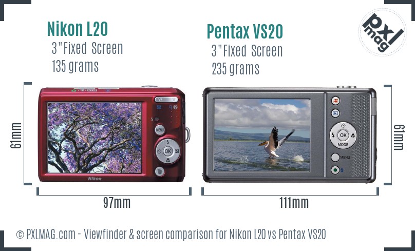 Nikon L20 vs Pentax VS20 Screen and Viewfinder comparison