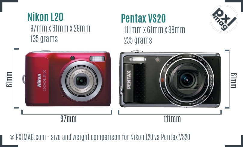 Nikon L20 vs Pentax VS20 size comparison