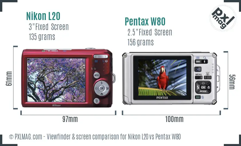 Nikon L20 vs Pentax W80 Screen and Viewfinder comparison