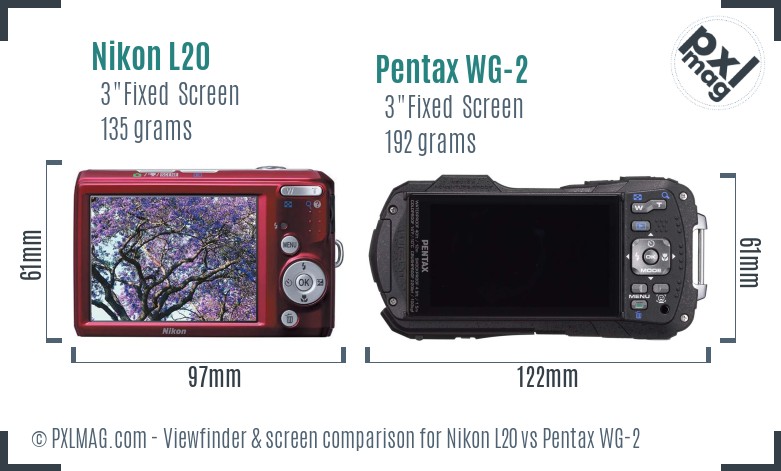 Nikon L20 vs Pentax WG-2 Screen and Viewfinder comparison