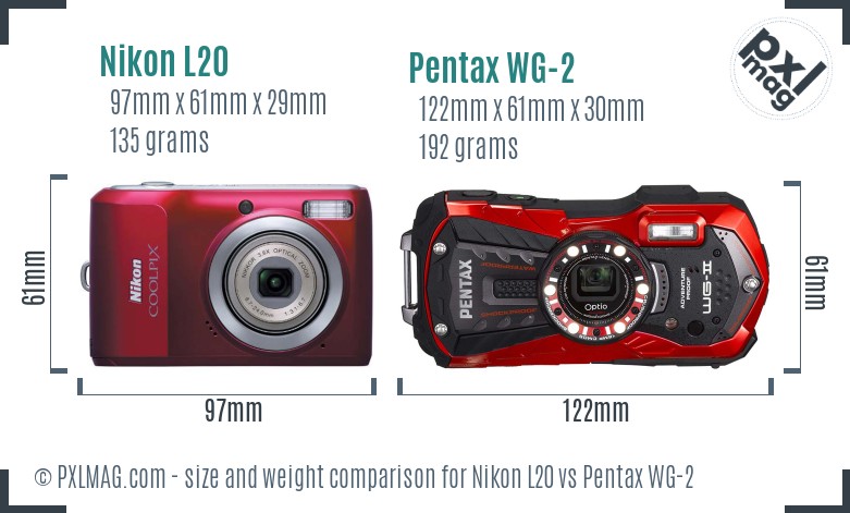 Nikon L20 vs Pentax WG-2 size comparison