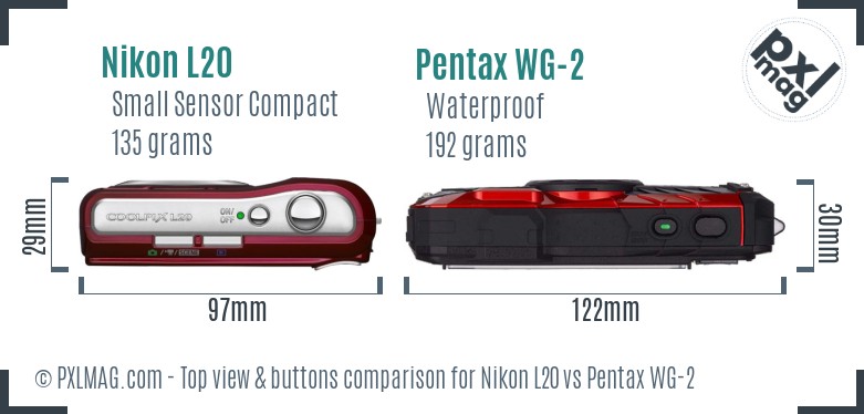 Nikon L20 vs Pentax WG-2 top view buttons comparison