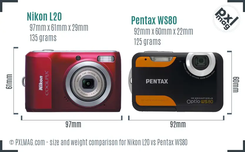 Nikon L20 vs Pentax WS80 size comparison