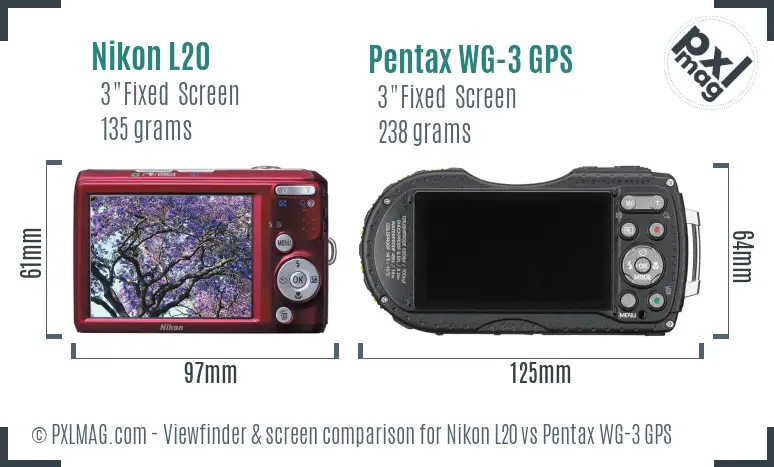 Nikon L20 vs Pentax WG-3 GPS Screen and Viewfinder comparison Nikon L20 vs Pentax WG-3 GPS Screen and Viewfinder comparison