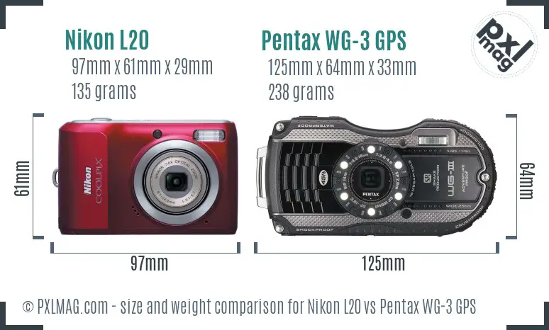 Nikon L20 vs Pentax WG-3 GPS size comparison Nikon L20 vs Pentax WG-3 GPS size comparison