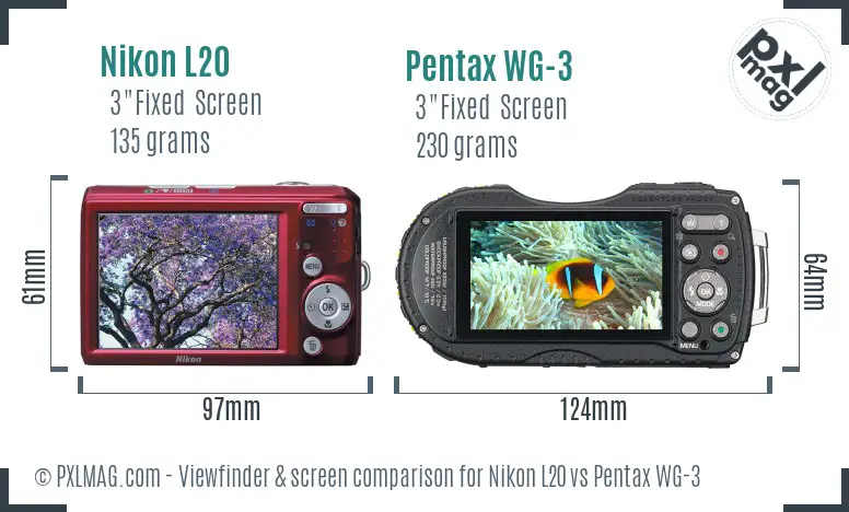 Nikon L20 vs Pentax WG-3 Screen and Viewfinder comparison