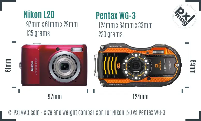 Nikon L20 vs Pentax WG-3 size comparison