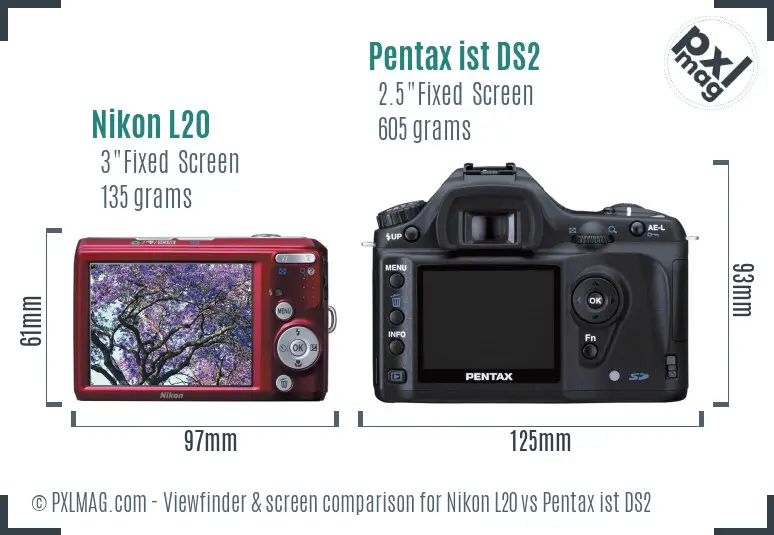 Nikon L20 vs Pentax ist DS2 Screen and Viewfinder comparison