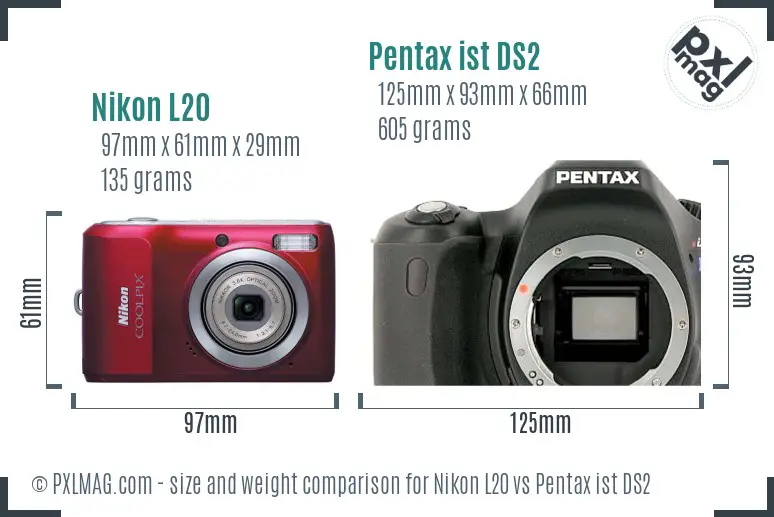 Nikon L20 vs Pentax ist DS2 size comparison