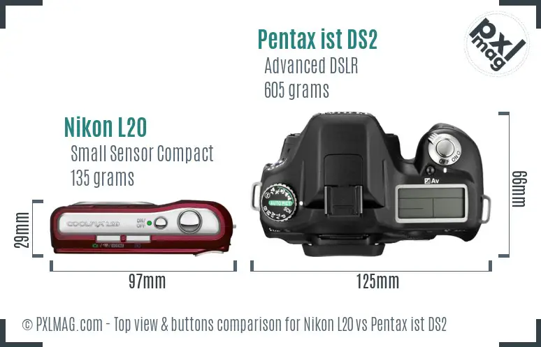 Nikon L20 vs Pentax ist DS2 top view buttons comparison