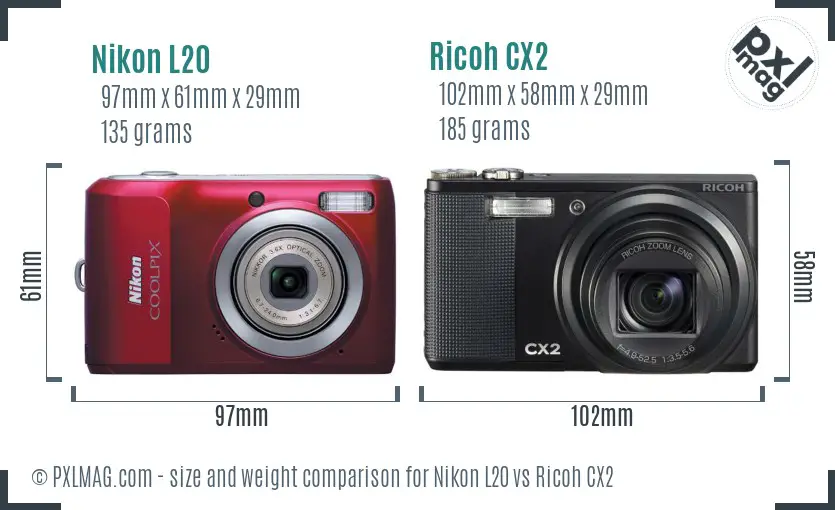 Nikon L20 vs Ricoh CX2 size comparison Nikon L20 vs Ricoh CX2 size comparison
