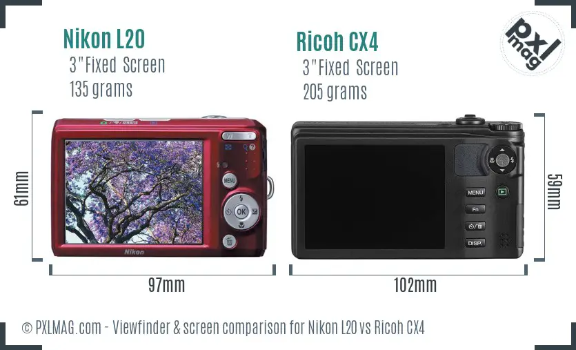 Nikon L20 vs Ricoh CX4 Screen and Viewfinder comparison