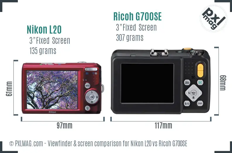 Nikon L20 vs Ricoh G700SE Screen and Viewfinder comparison