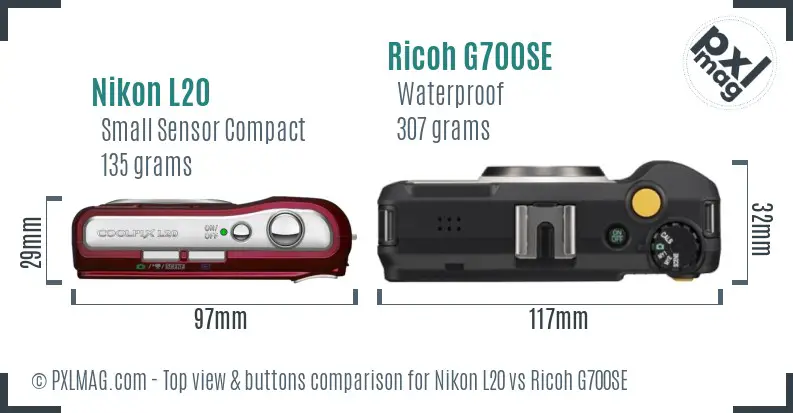 Nikon L20 vs Ricoh G700SE top view buttons comparison