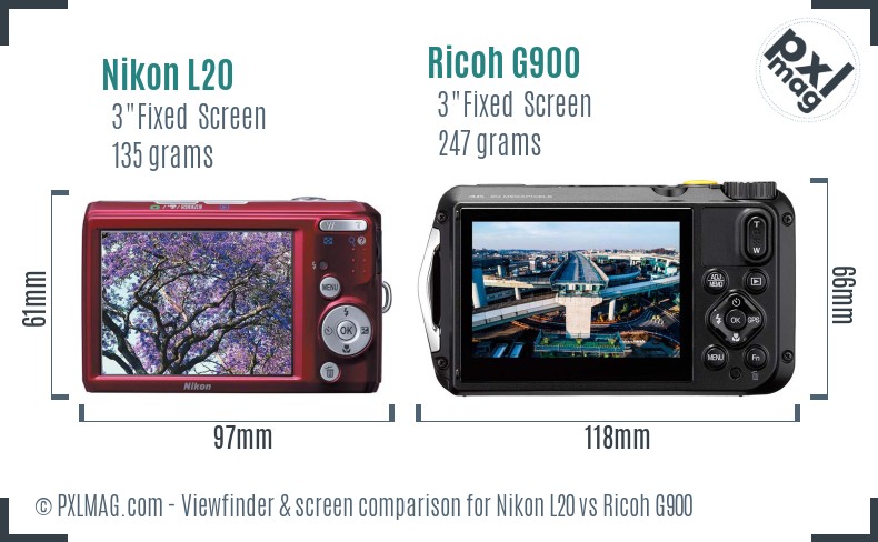 Nikon L20 vs Ricoh G900 Screen and Viewfinder comparison