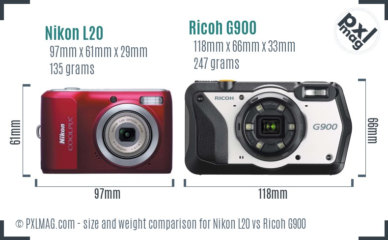 Nikon L20 vs Ricoh G900 size comparison Nikon L20 vs Ricoh G900 size comparison