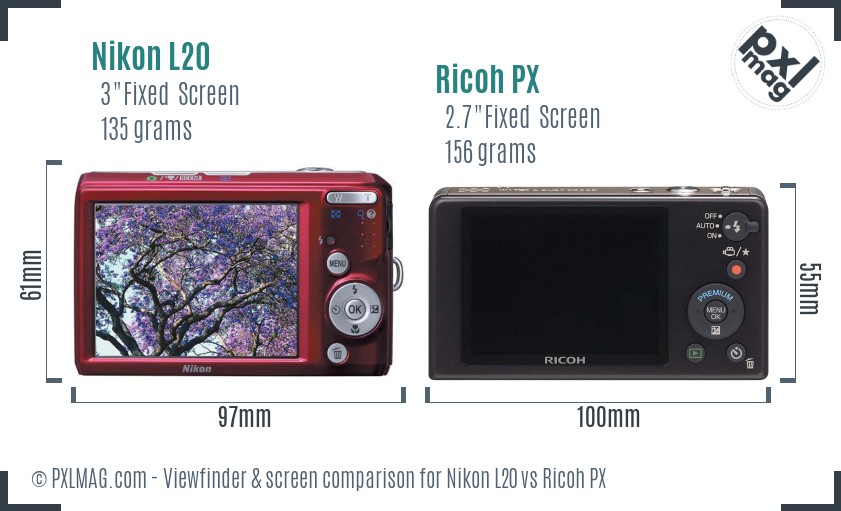 Nikon L20 vs Ricoh PX Screen and Viewfinder comparison