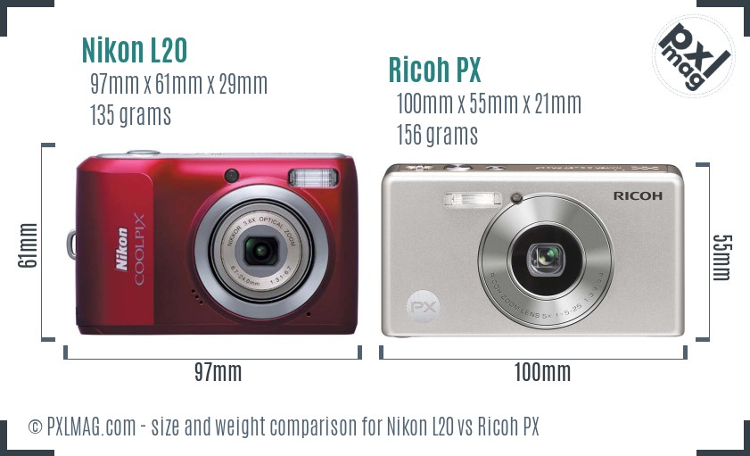Nikon L20 vs Ricoh PX size comparison Nikon L20 vs Ricoh PX size comparison