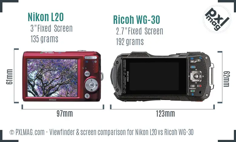 Nikon L20 vs Ricoh WG-30 Screen and Viewfinder comparison