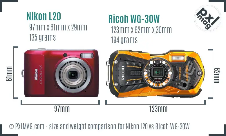 Nikon L20 vs Ricoh WG-30W size comparison Nikon L20 vs Ricoh WG-30W size comparison