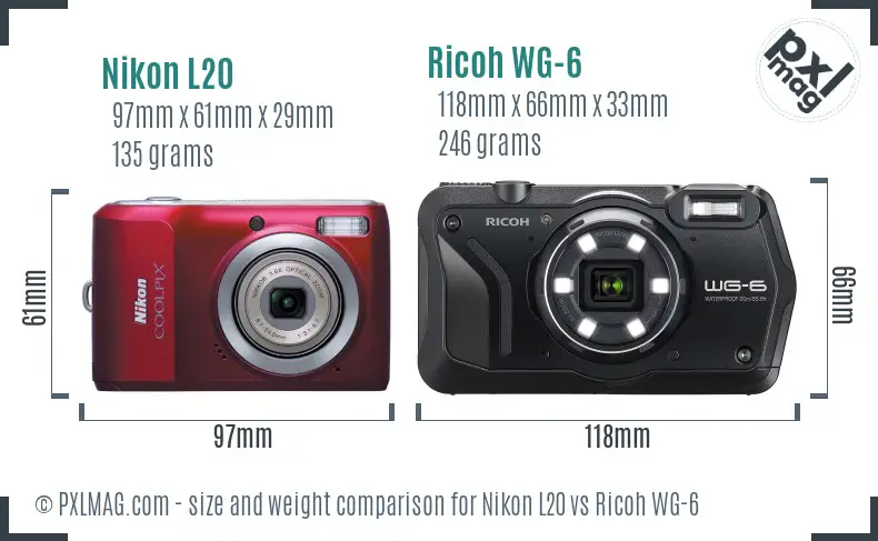 Nikon L20 vs Ricoh WG-6 size comparison