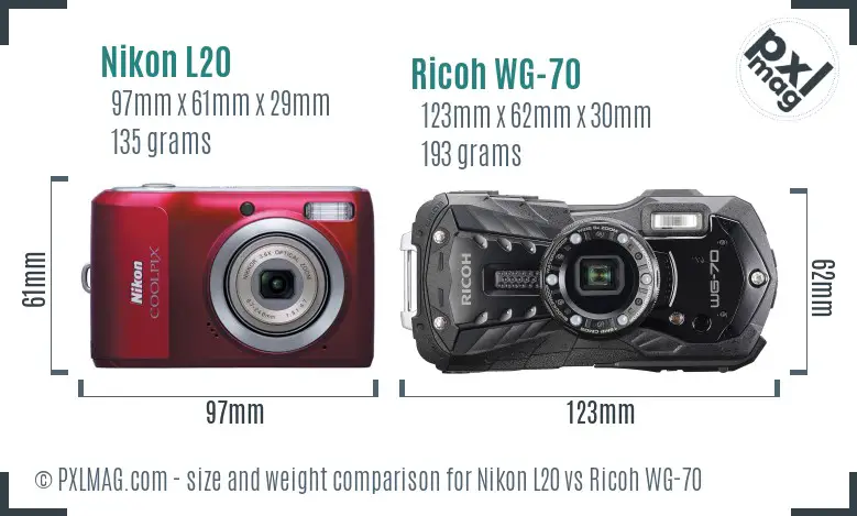 Nikon L20 vs Ricoh WG-70 size comparison Nikon L20 vs Ricoh WG-70 size comparison
