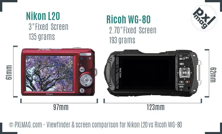 Nikon L20 vs Ricoh WG-80 Screen and Viewfinder comparison