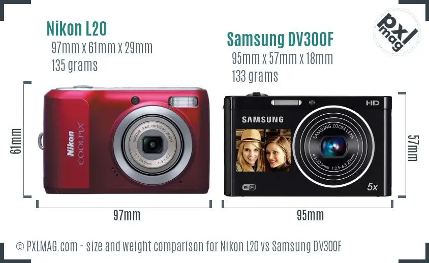 Nikon L20 vs Samsung DV300F size comparison