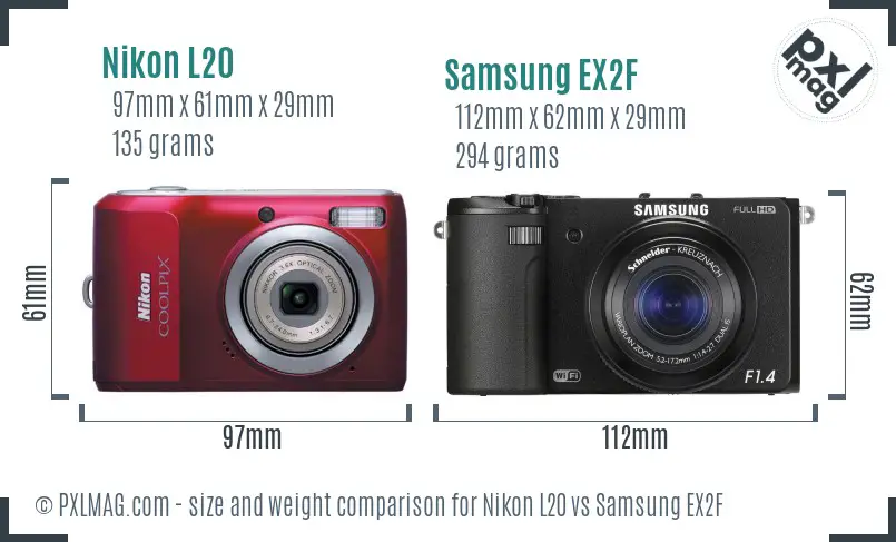 Nikon L20 vs Samsung EX2F size comparison
