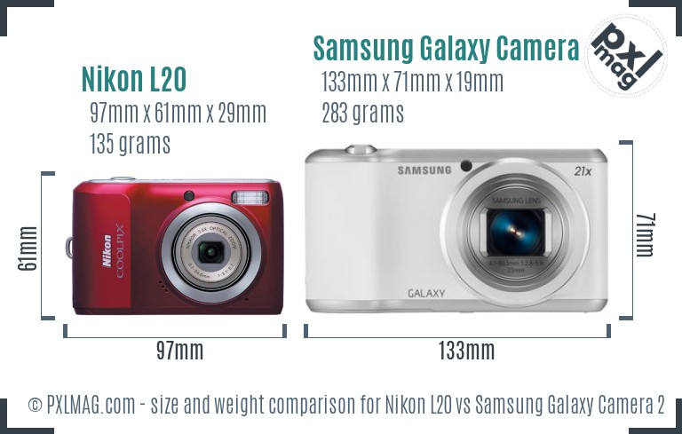 Nikon L20 vs Samsung Galaxy Camera 2 size comparison