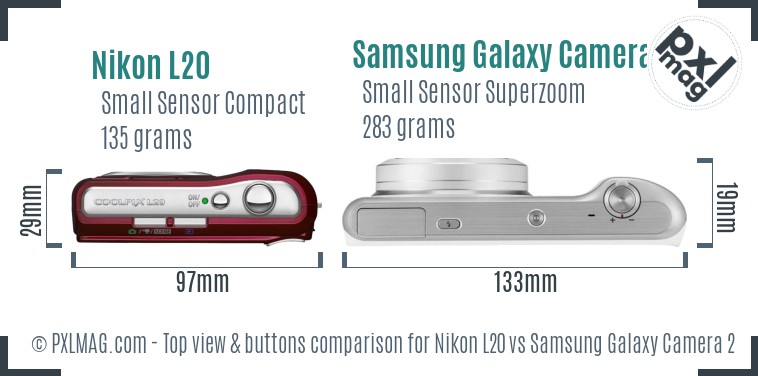Nikon L20 vs Samsung Galaxy Camera 2 top view buttons comparison