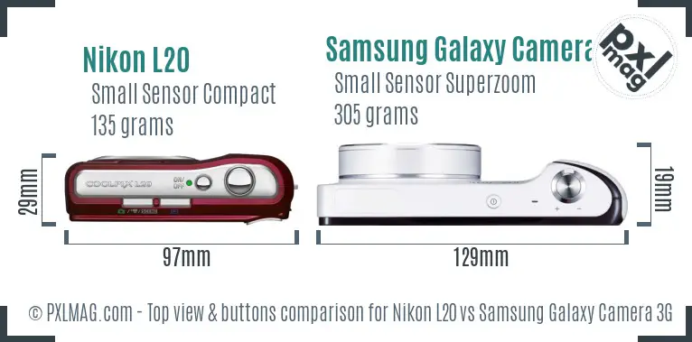 Nikon L20 vs Samsung Galaxy Camera 3G top view buttons comparison