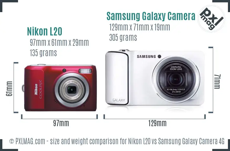Nikon L20 vs Samsung Galaxy Camera 4G size comparison Nikon L20 vs Samsung Galaxy Camera 4G size comparison