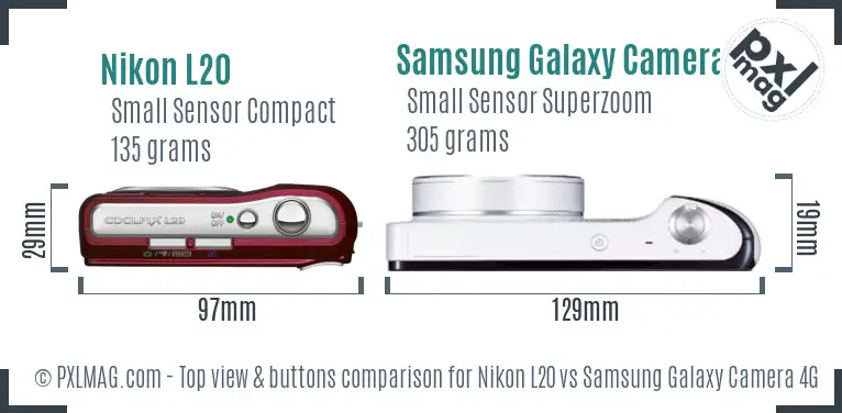 Nikon L20 vs Samsung Galaxy Camera 4G top view buttons comparison Nikon L20 vs Samsung Galaxy Camera 4G top view buttons comparison