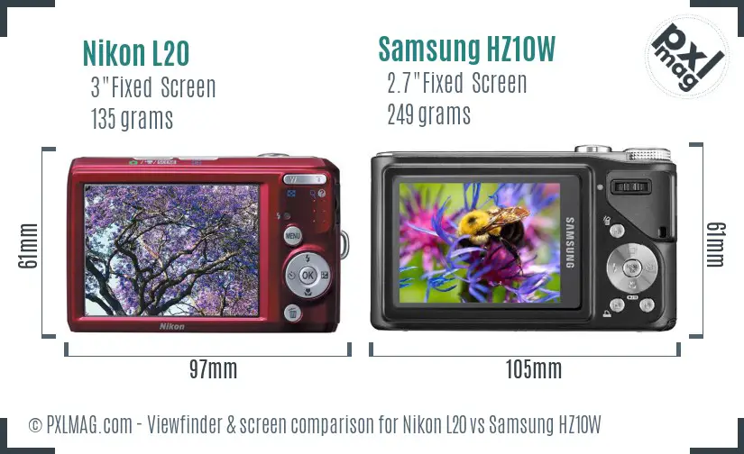 Nikon L20 vs Samsung HZ10W Screen and Viewfinder comparison