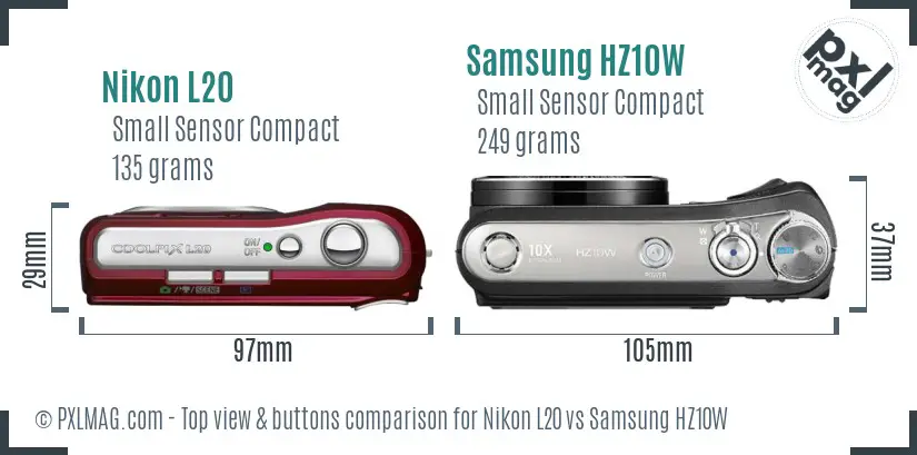 Nikon L20 vs Samsung HZ10W top view buttons comparison