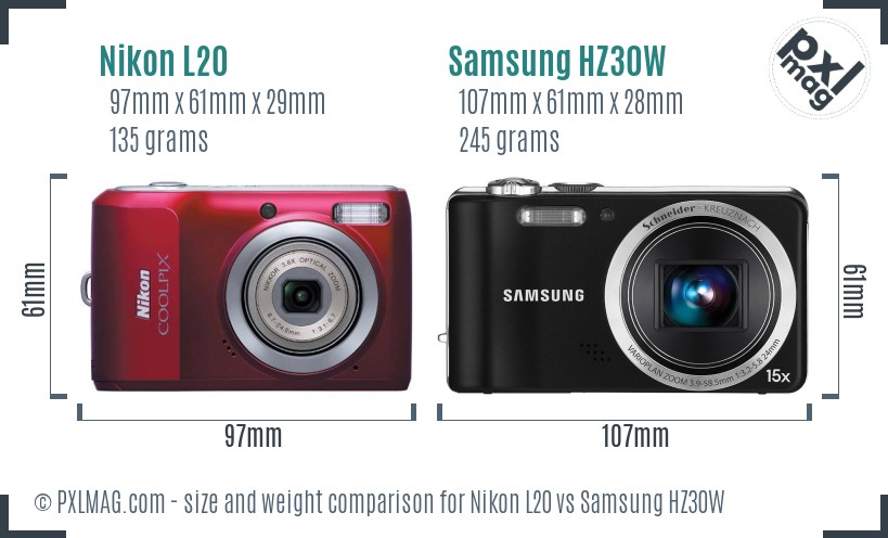Nikon L20 vs Samsung HZ30W size comparison Nikon L20 vs Samsung HZ30W size comparison