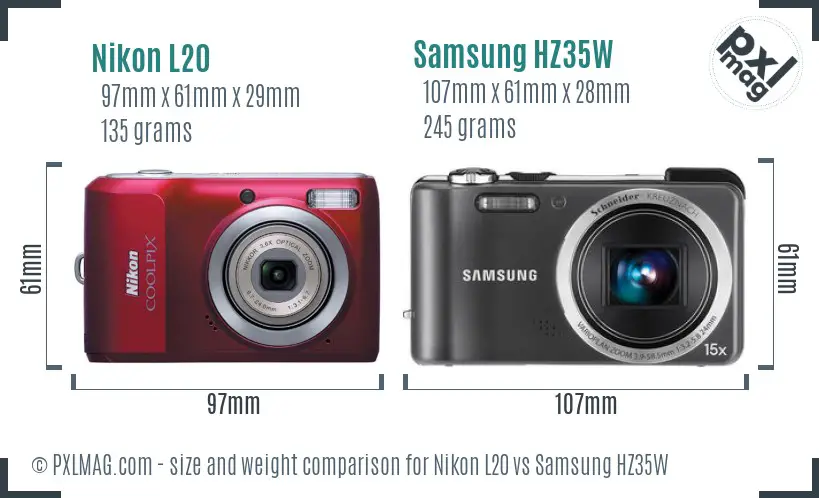 Nikon L20 vs Samsung HZ35W size comparison Nikon L20 vs Samsung HZ35W size comparison