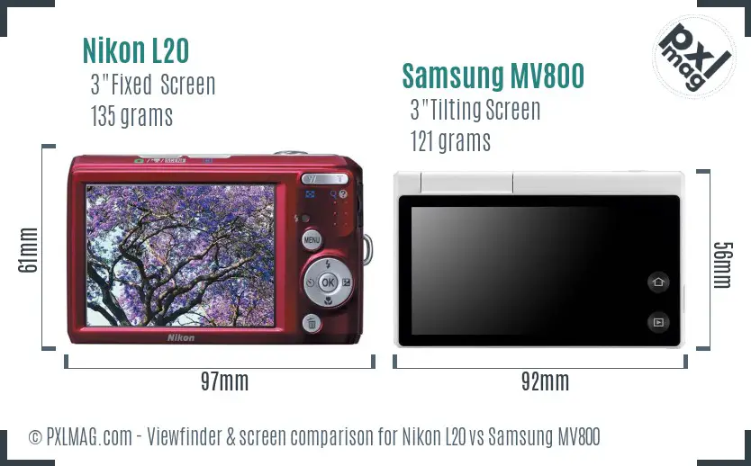 Nikon L20 vs Samsung MV800 Screen and Viewfinder comparison