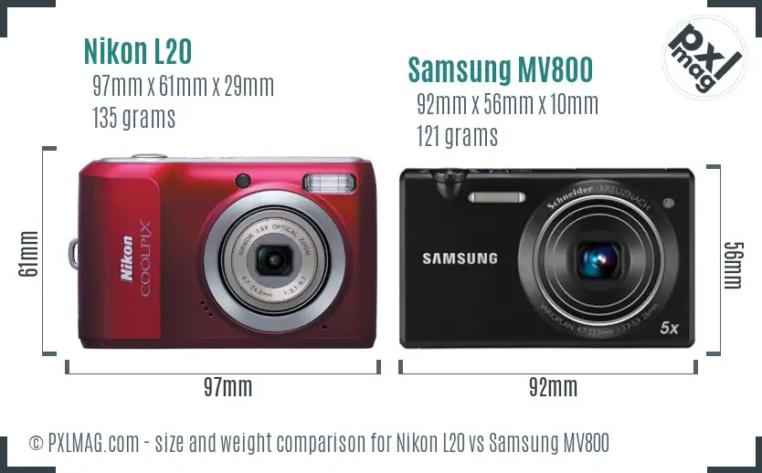 Nikon L20 vs Samsung MV800 size comparison