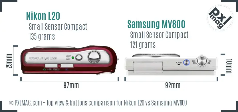 Nikon L20 vs Samsung MV800 top view buttons comparison