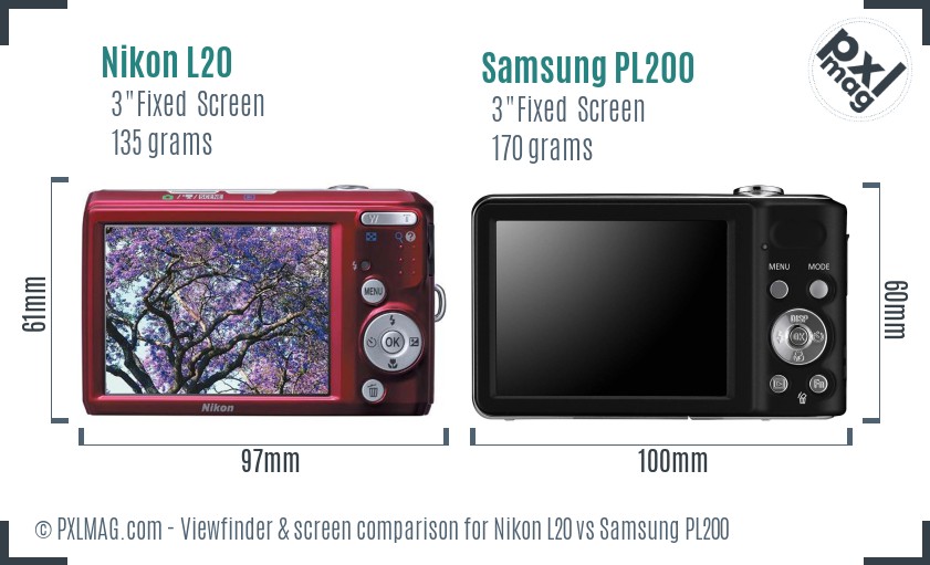 Nikon L20 vs Samsung PL200 Screen and Viewfinder comparison